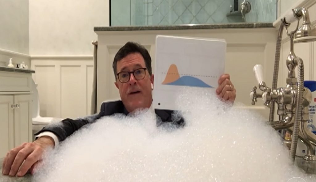 Stephen Colbert explains flattening the curve from his bathtub monologue. 